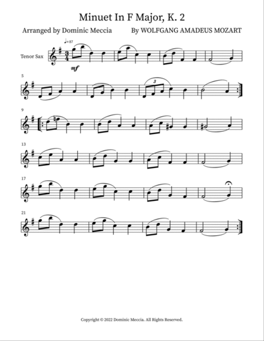 Minuet In F Major, K. 2 Woodwind Duet scores gallery preview page 2