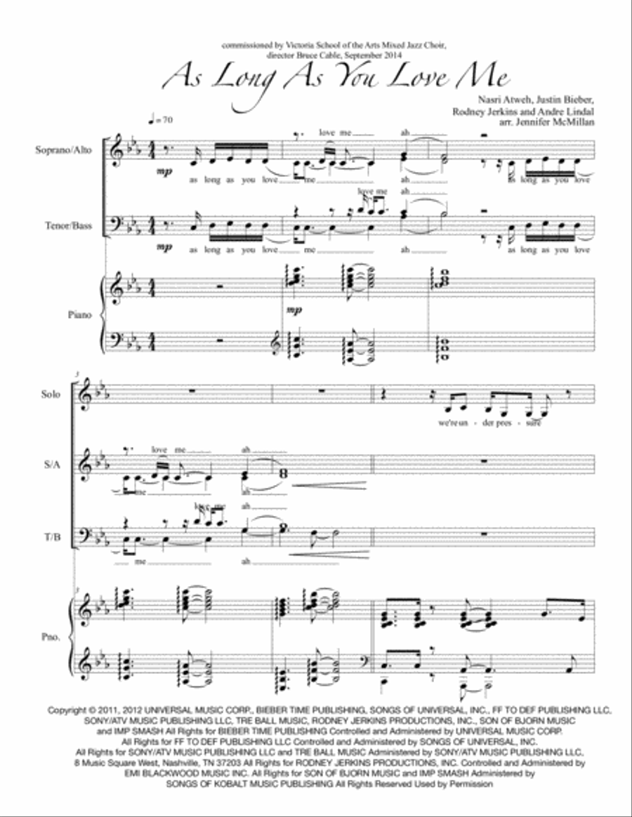 As Long As You Love Me by Justin Bieber 4-Part - Digital Sheet Music