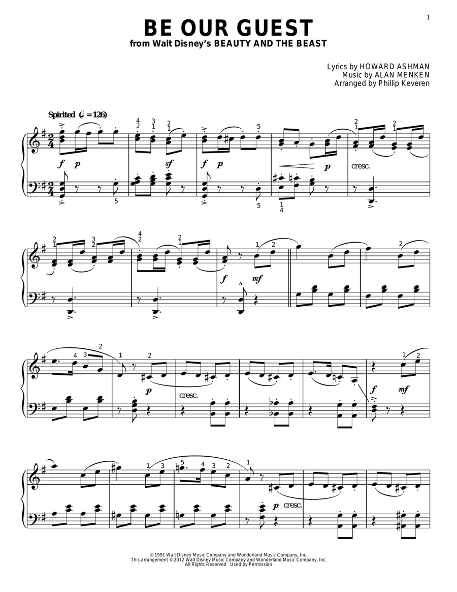 Be Our Guest [Classical version] (from Beauty And The Beast) (arr. Phillip Keveren) Piano Solo scores gallery preview page 1