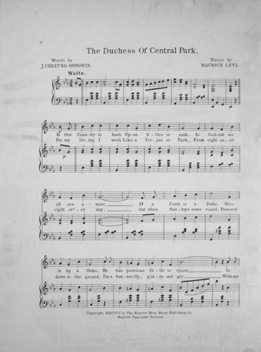 The Duchess of Central Park. Waltz Song & Chorus