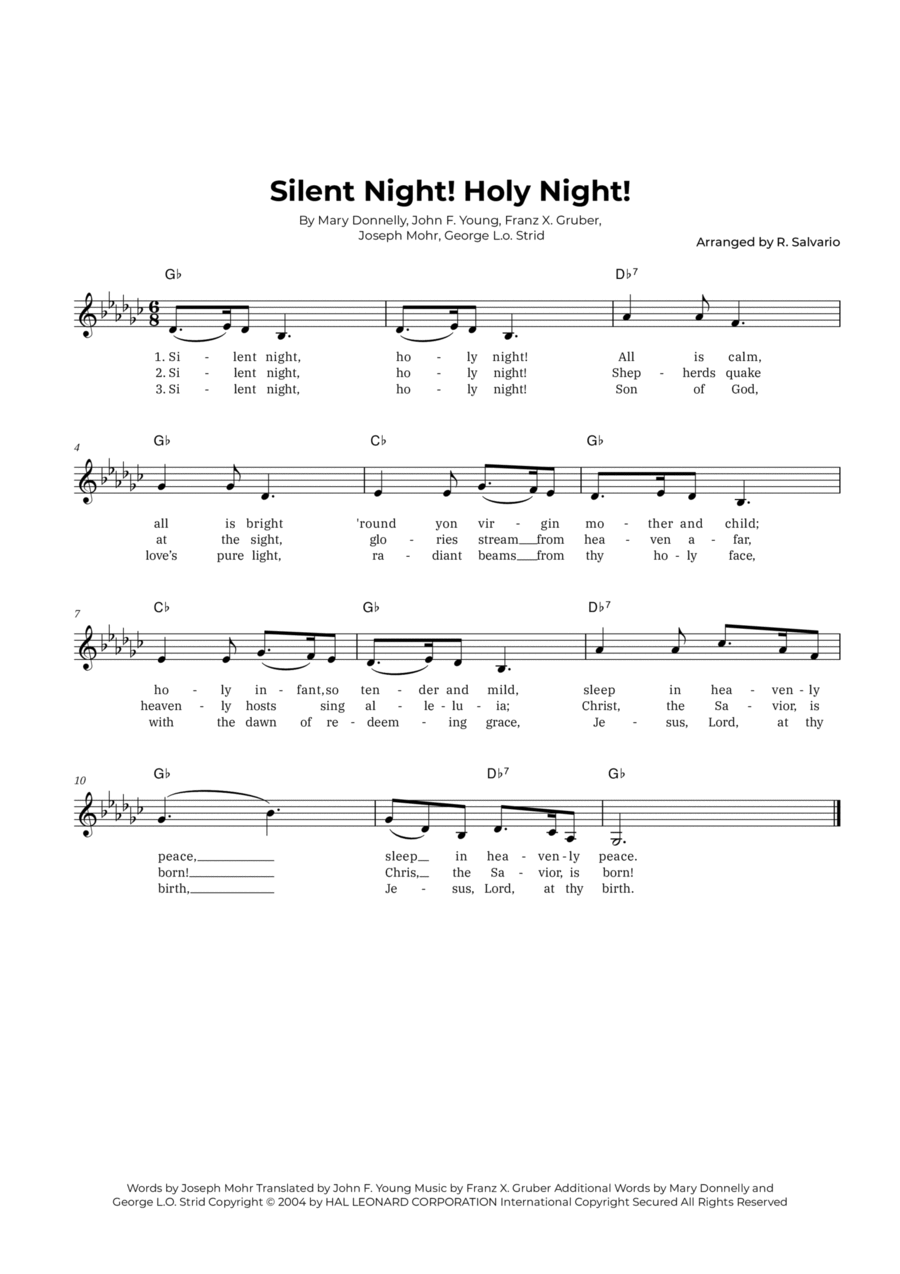 Silent Night! Holy Night! (Key of G-Flat Major) Easy Piano scores gallery preview page 1