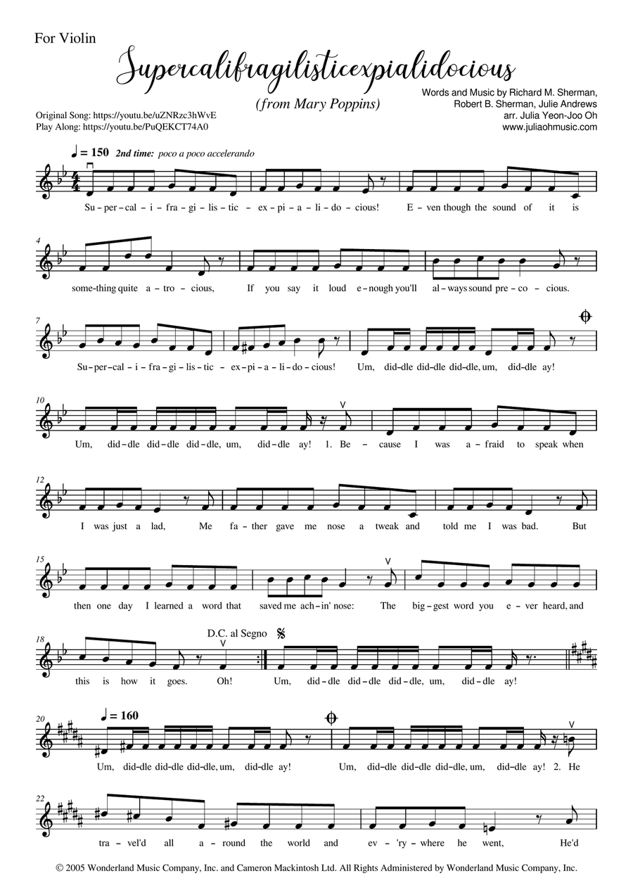 Supercalifragilisticexpialidocious Supercalifragilisticexpialidocious Violin Solo scores gallery preview page 1