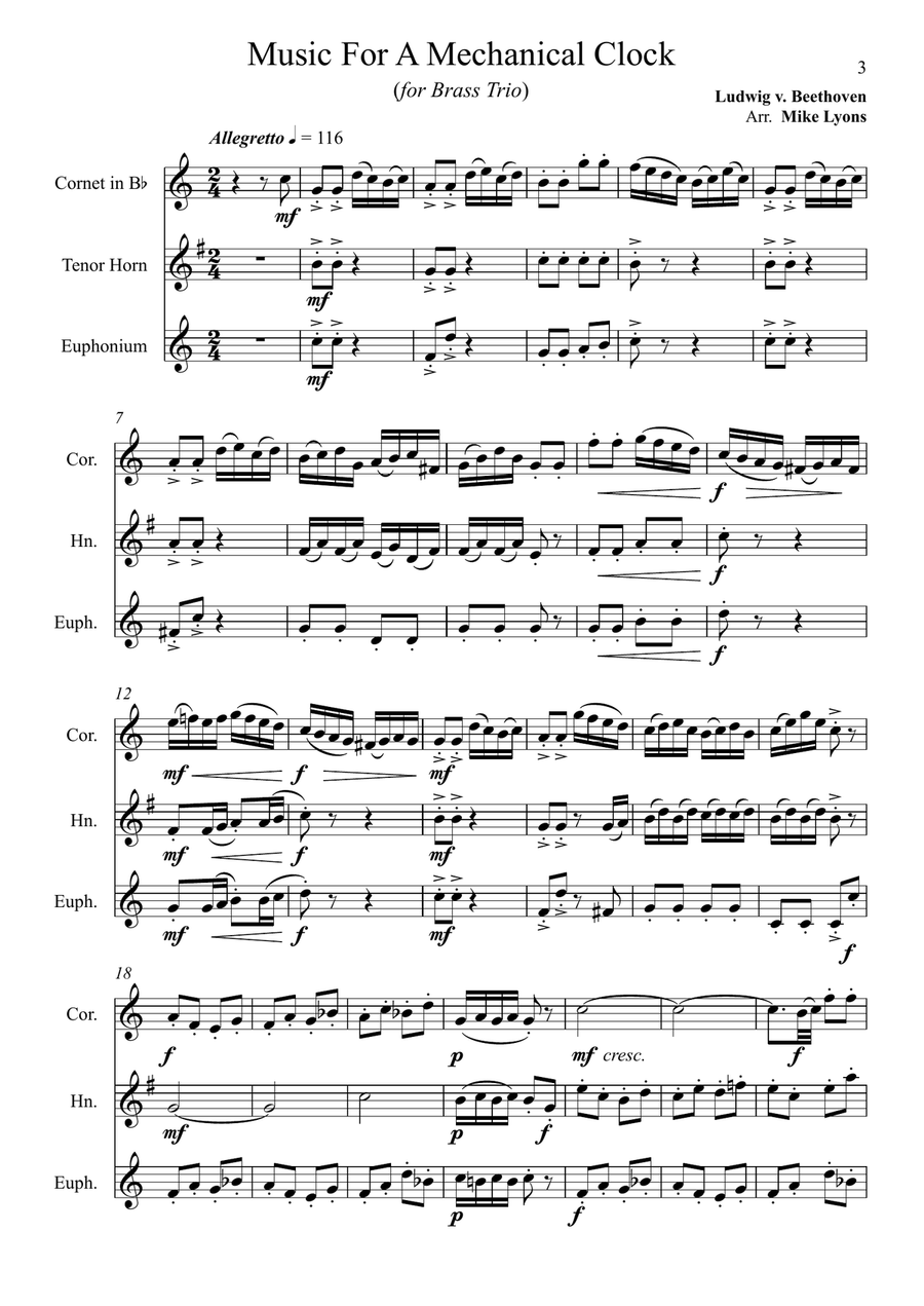 Music For A Mechanical Clock - Beethoven (Brass trio) Brass Trio scores gallery preview page 3