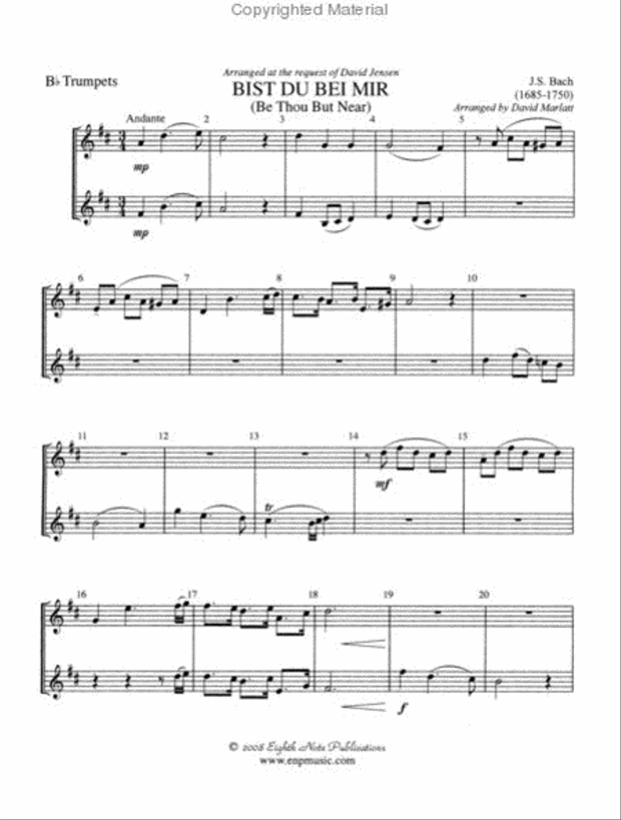 Bist du Bei Mir Trumpet Duet scores gallery preview page 3