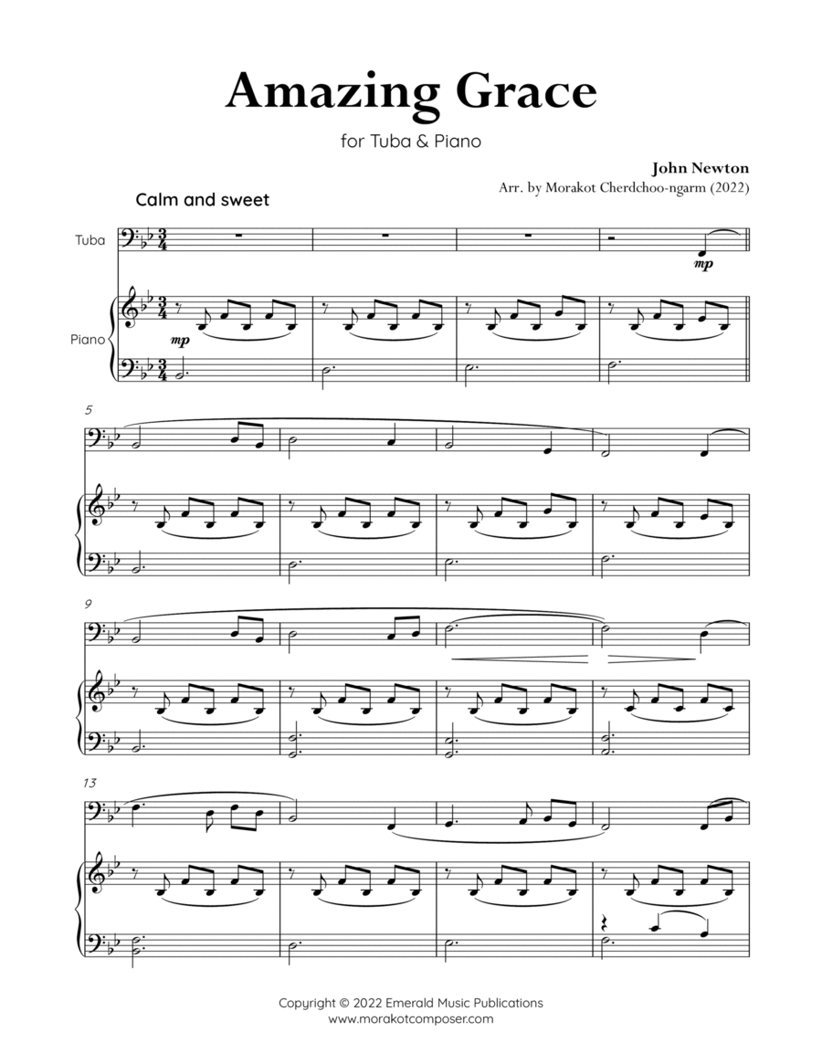 Amazing Grace for Tuba & Piano Tuba scores gallery preview page 1
