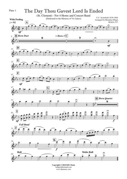 The Day Thou Gavest Lord Is Ended (St. Clement) - For 4 Horns and Concert Band Score and Parts PDF image number null