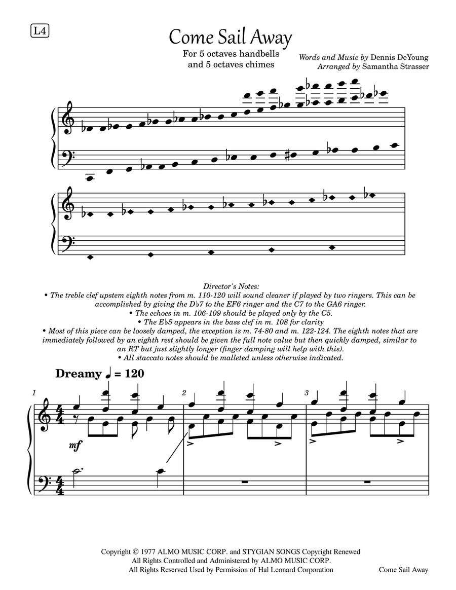 Come Sail Away - Score Only Handbell Choir scores gallery preview page 1