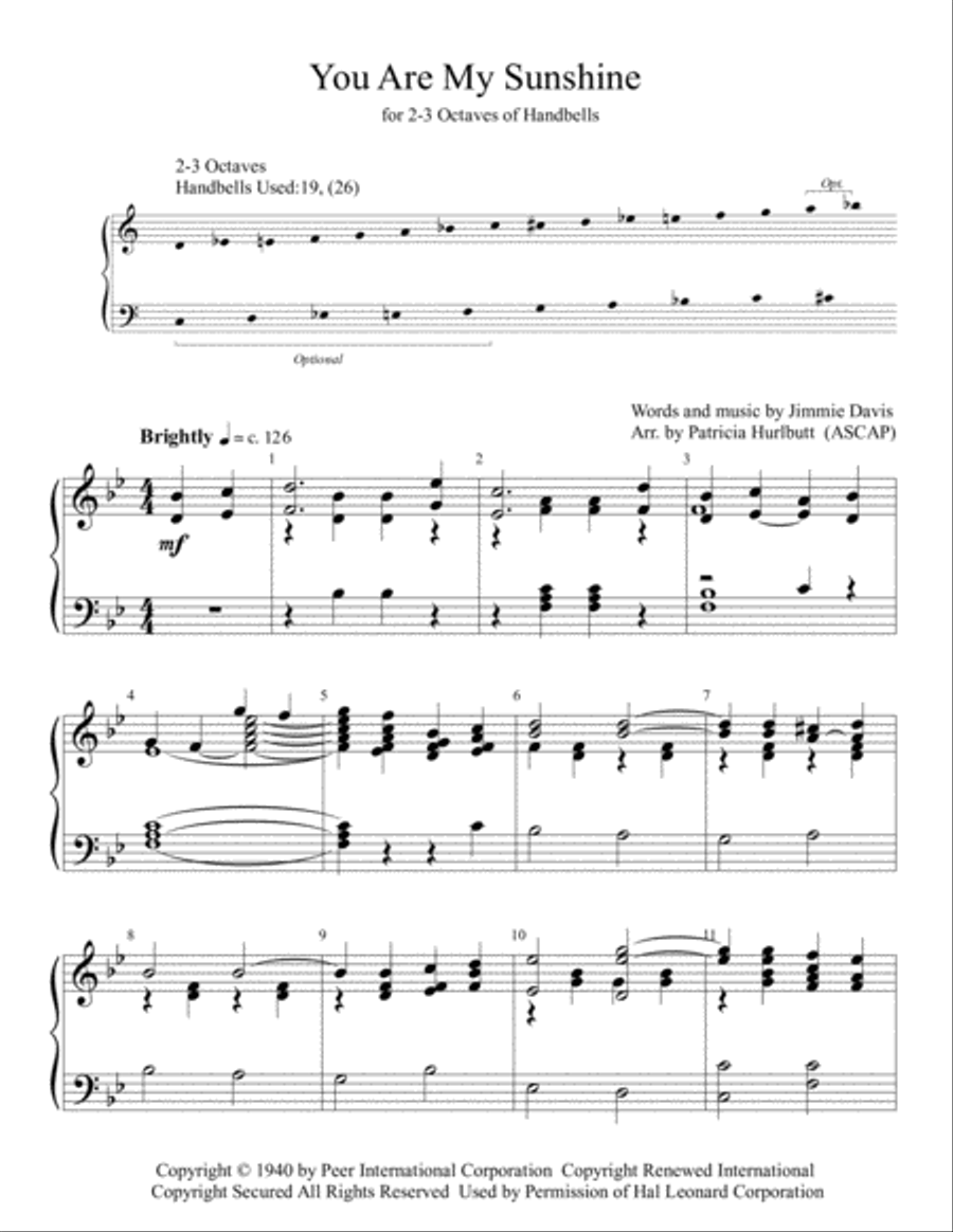 You Are My Sunshine You Are My Sunshine Handbell Choir scores gallery preview page 1