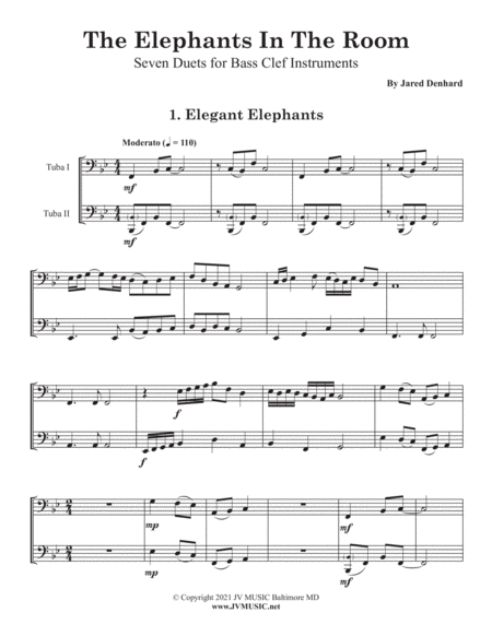 The Elephants in the Room 7 Duets for Bass Clef Instruments by Jared Denhard image number null