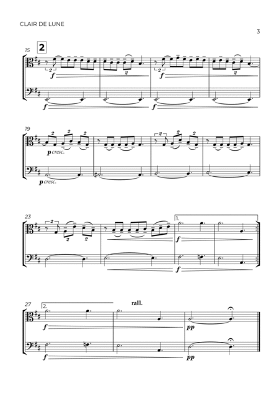 CLAIR DE LUNE - VIOLA & CONTRABASS String Duet scores gallery preview page 3