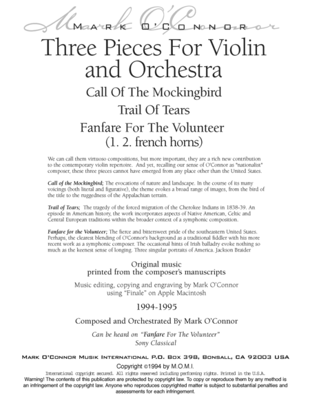 Three Pieces For Violin and Orchestra "Violin Concerto No. 2" (brass parts – violin and symphony o image number null