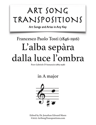 Book cover for TOSTI: L'alba sepàra dalla luce l'ombra (transposed to A major)