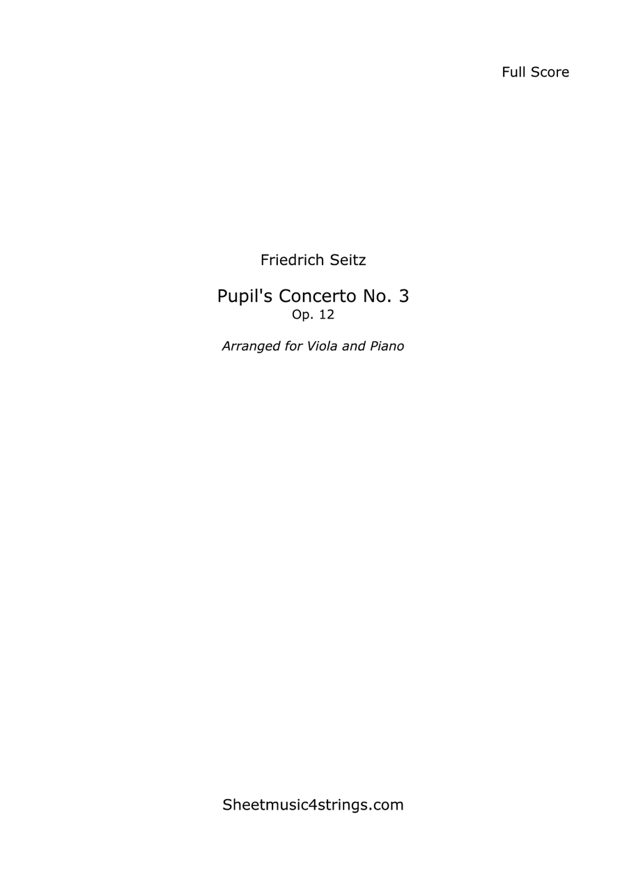 Seitz, F. - Concerto No. 3, Op. 12, for Viola and Piano Piano scores gallery preview page 1