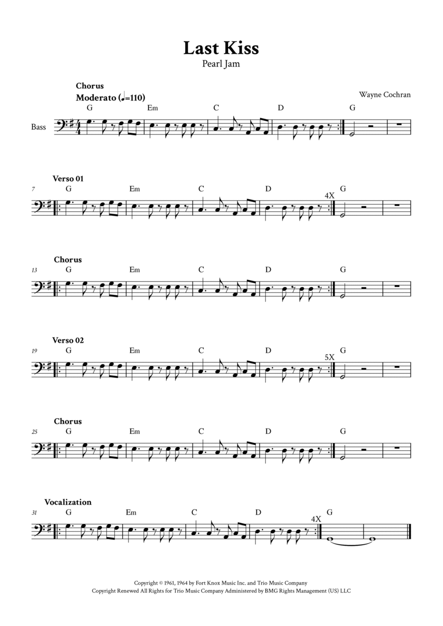 Last Kiss Bass Guitar scores gallery preview page 1