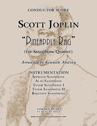 Book cover for Joplin - “Pineapple Rag” (for Saxophone Quintet SATTB)