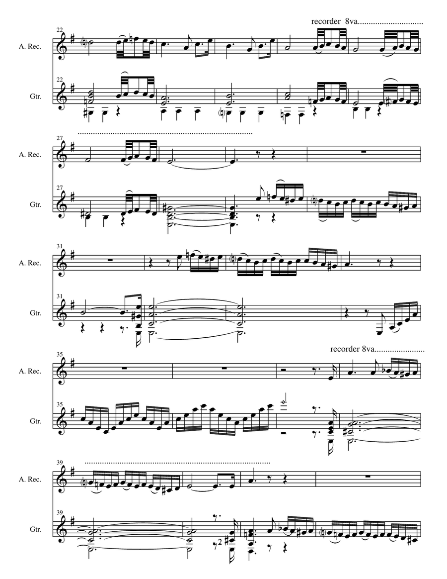 Adagio (Albinoni/Giazotto - arr. Pinno for flute [or alto recorder] and classical guitar) Small Ensemble scores gallery preview page 3
