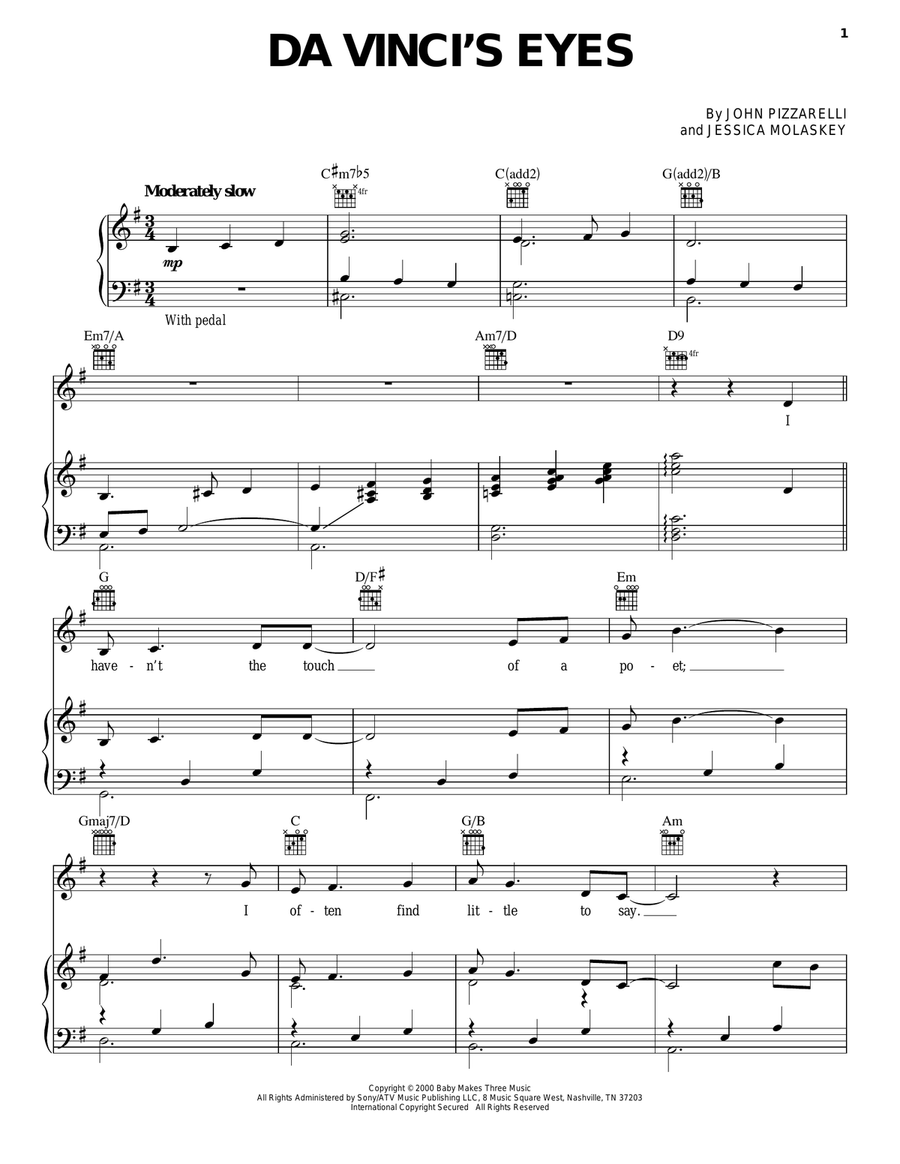Da Vinci's Eyes Piano, Vocal, Guitar scores gallery preview page 1