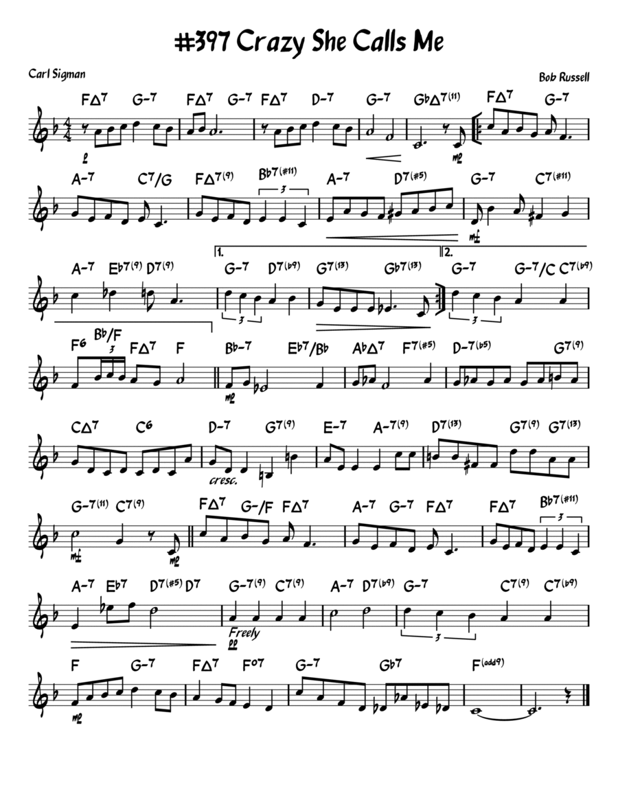 Crazy She Calls Me Piano scores gallery preview page 1