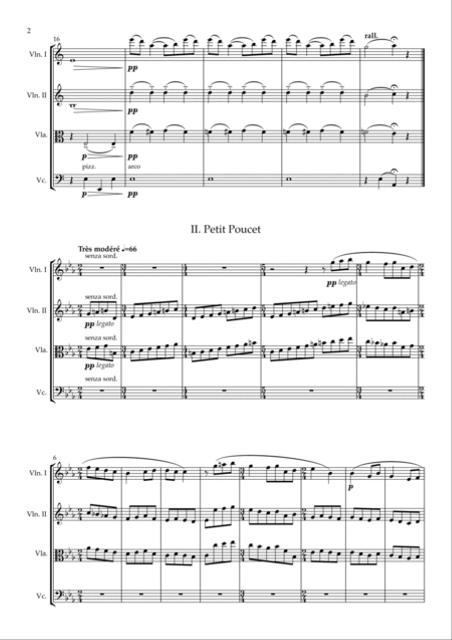 Ma Mère l’Oye Suite arranged for String Quartet String Quartet scores gallery preview page 4