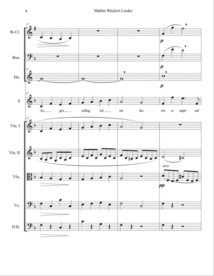 Mahler 1901 Rueckert Lieder arranged for Schubert Wind Octet & Voice Including parts and score Small Ensemble scores gallery preview page 4