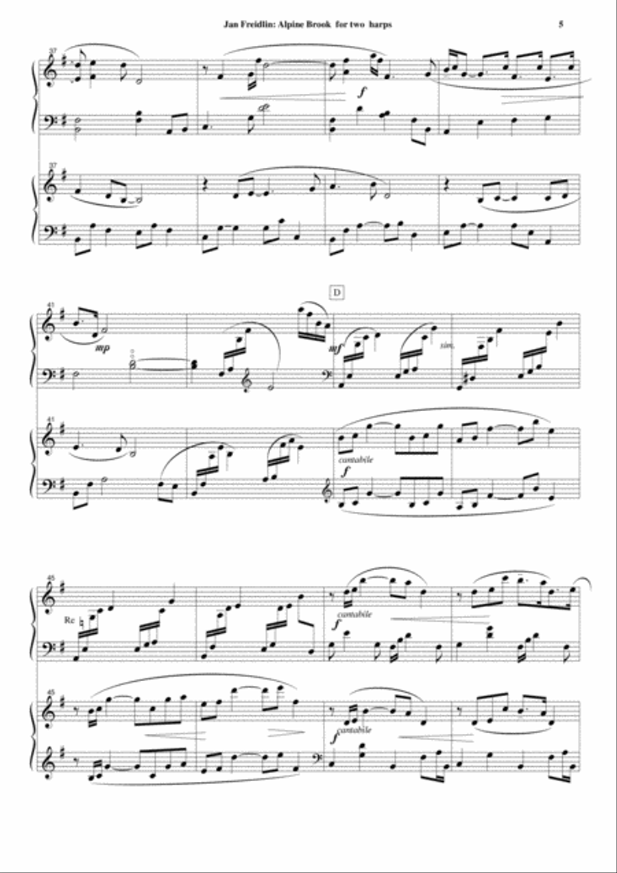 Jan Freidlin: Alpine Brook for two harps Harp scores gallery preview page 5