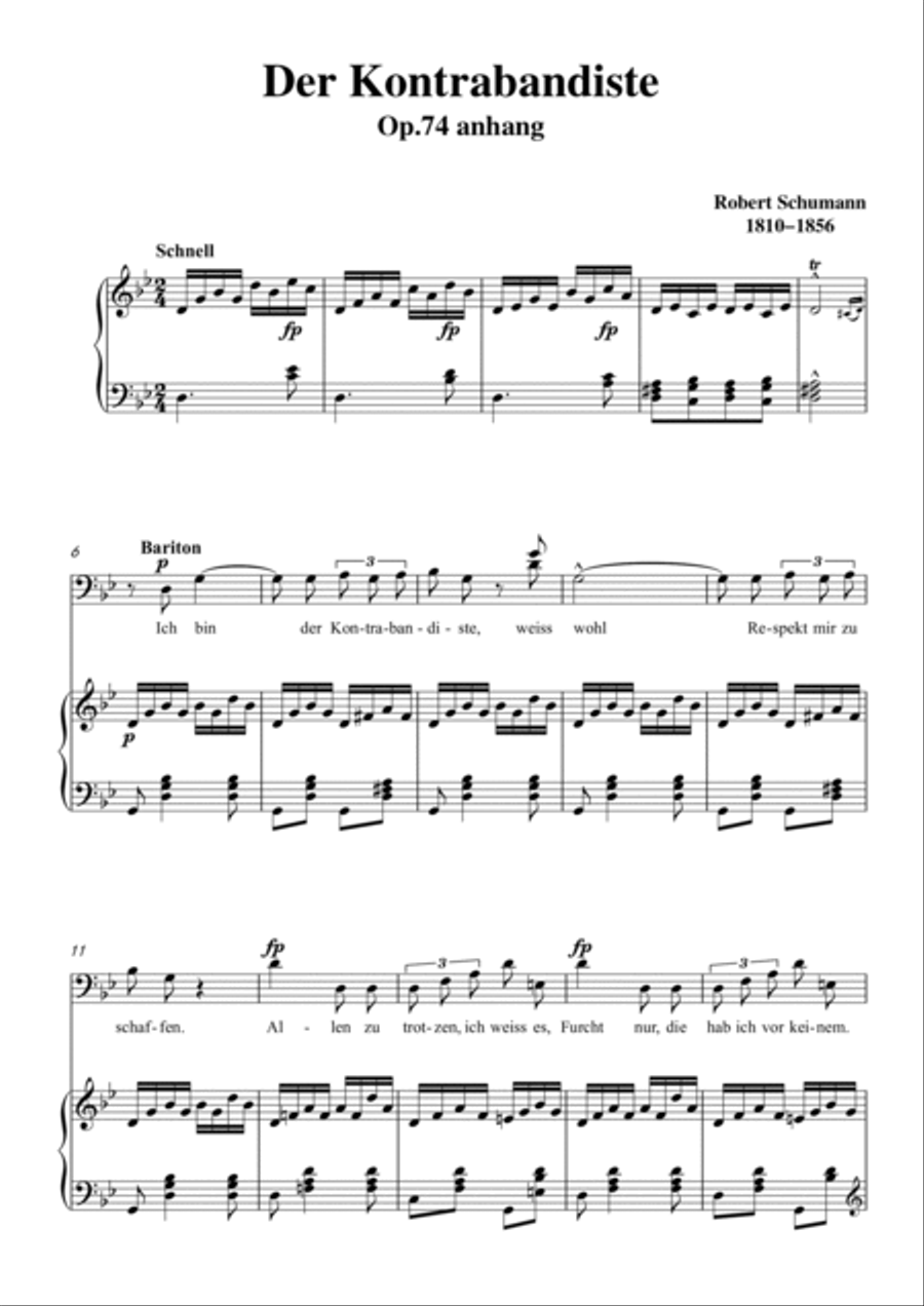 Schumann-Der Kontrabandiste in g minor for Voice and Piano Voice Solo scores gallery preview page 2