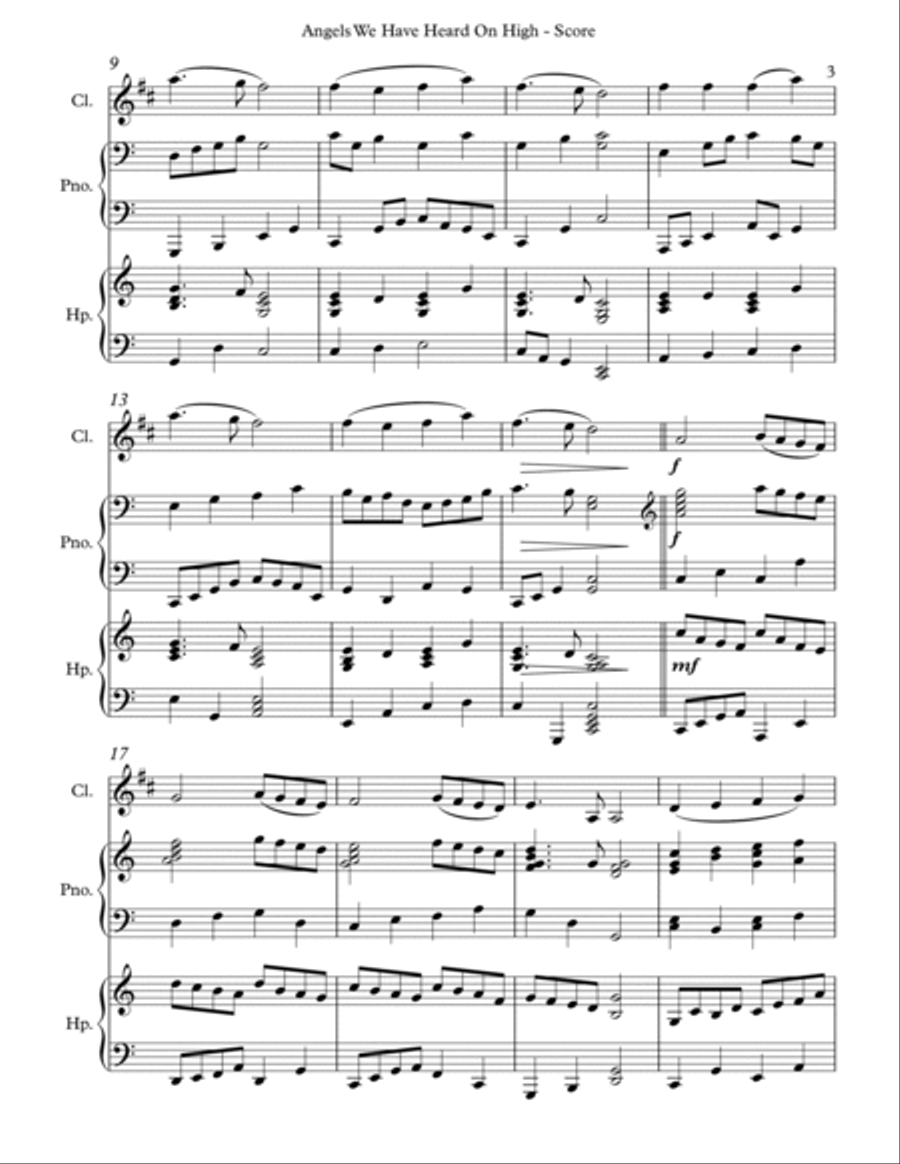 Angels We Have Heard On High, Trio for Bb Clarinet, Pedal Harp and Piano image number null