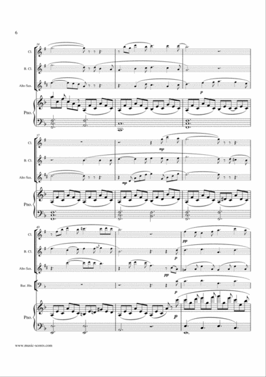 O Holy Night; Cantique de Noel - Clarinet, Bass Clarinet, Alto Sax, Trombone, Baritone Horn and Pian Bass Clarinet scores gallery preview page 6