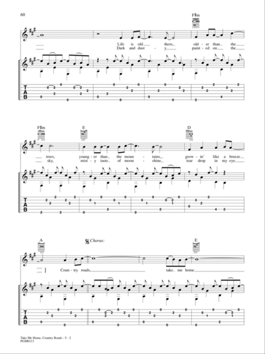 Take Me Home Country Roads Guitar Tablature scores gallery preview page 2