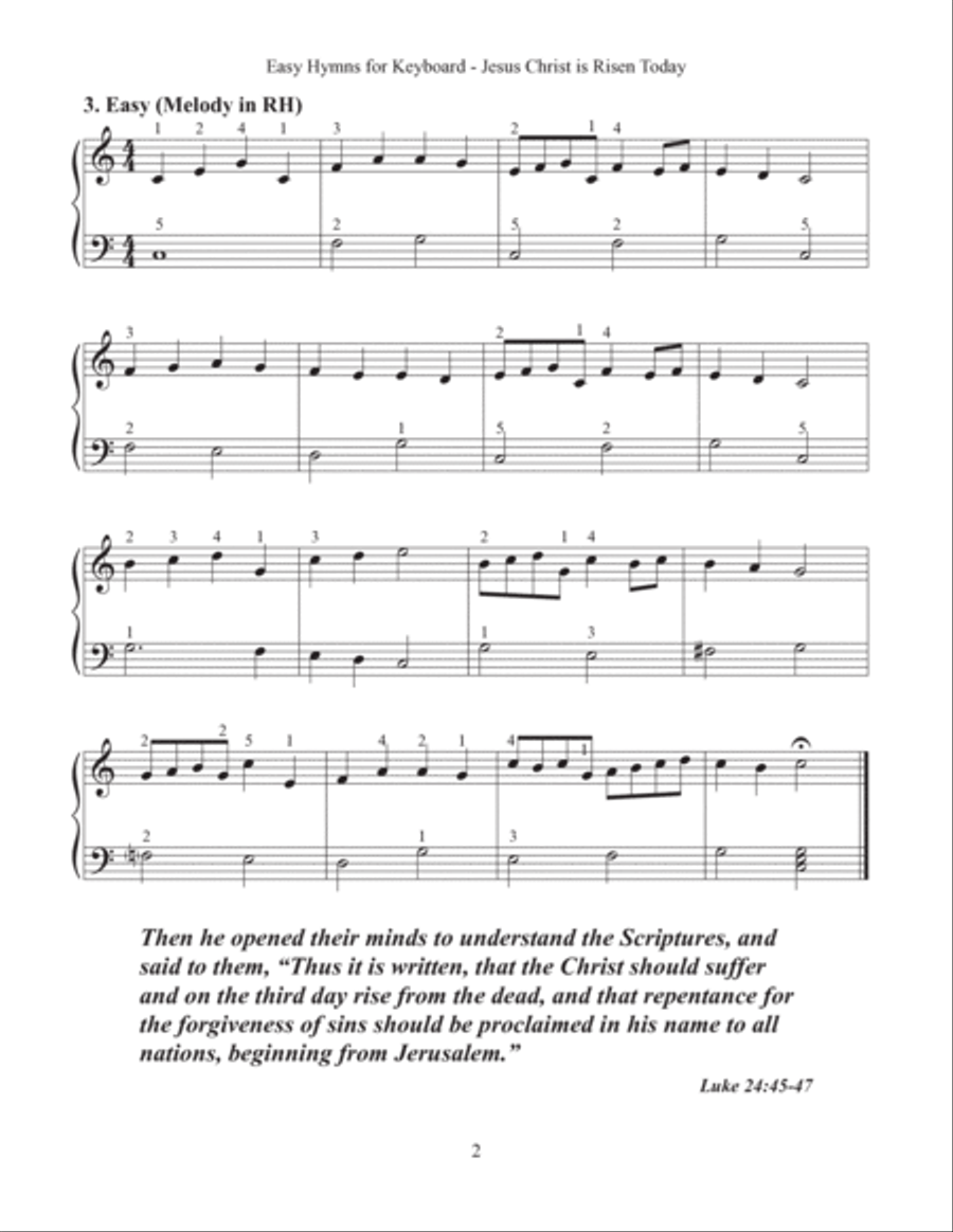 Jesus Christ is Risen Today (Easy Hymns for Keyboard) Piano Method scores gallery preview page 4