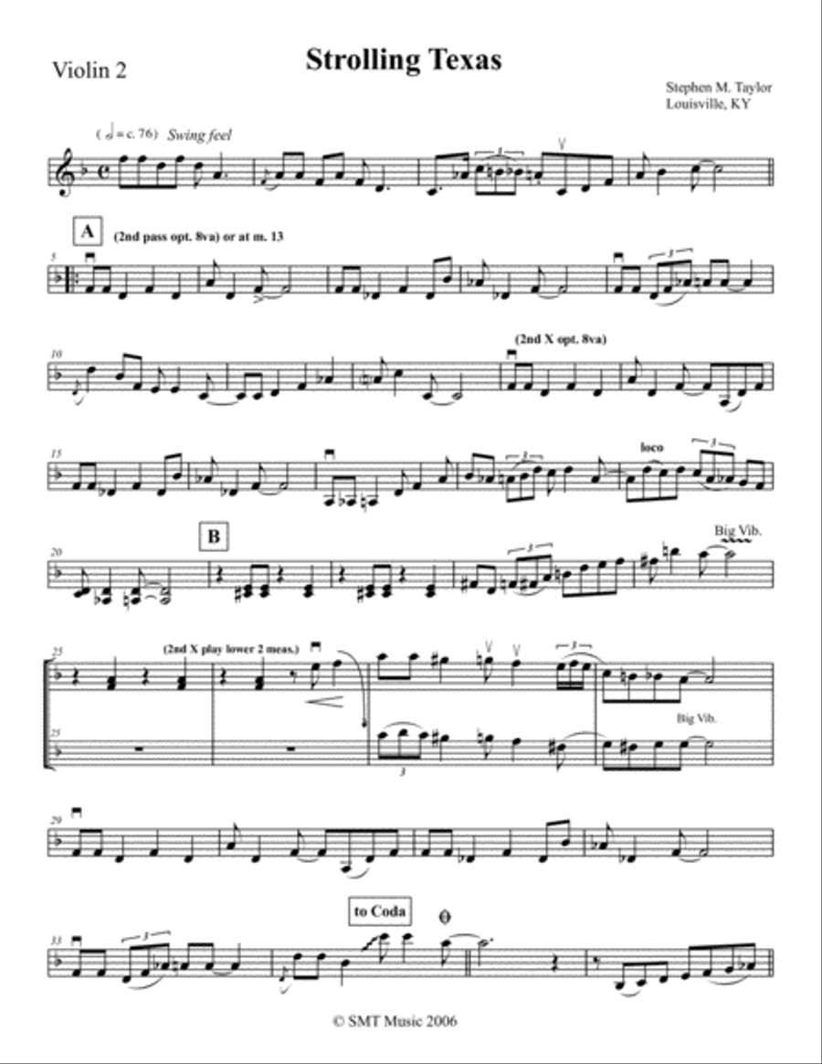 Strolling Texas (in the style of Bob Wills) for string quartet String Quartet scores gallery preview page 1