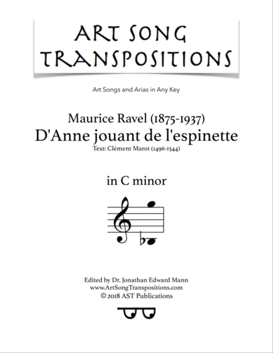RAVEL: D'Anne jouant de l'espinette (transposed to C minor) Voice scores gallery preview page 1