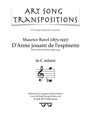 Book cover for RAVEL: D'Anne jouant de l'espinette (transposed to C minor)