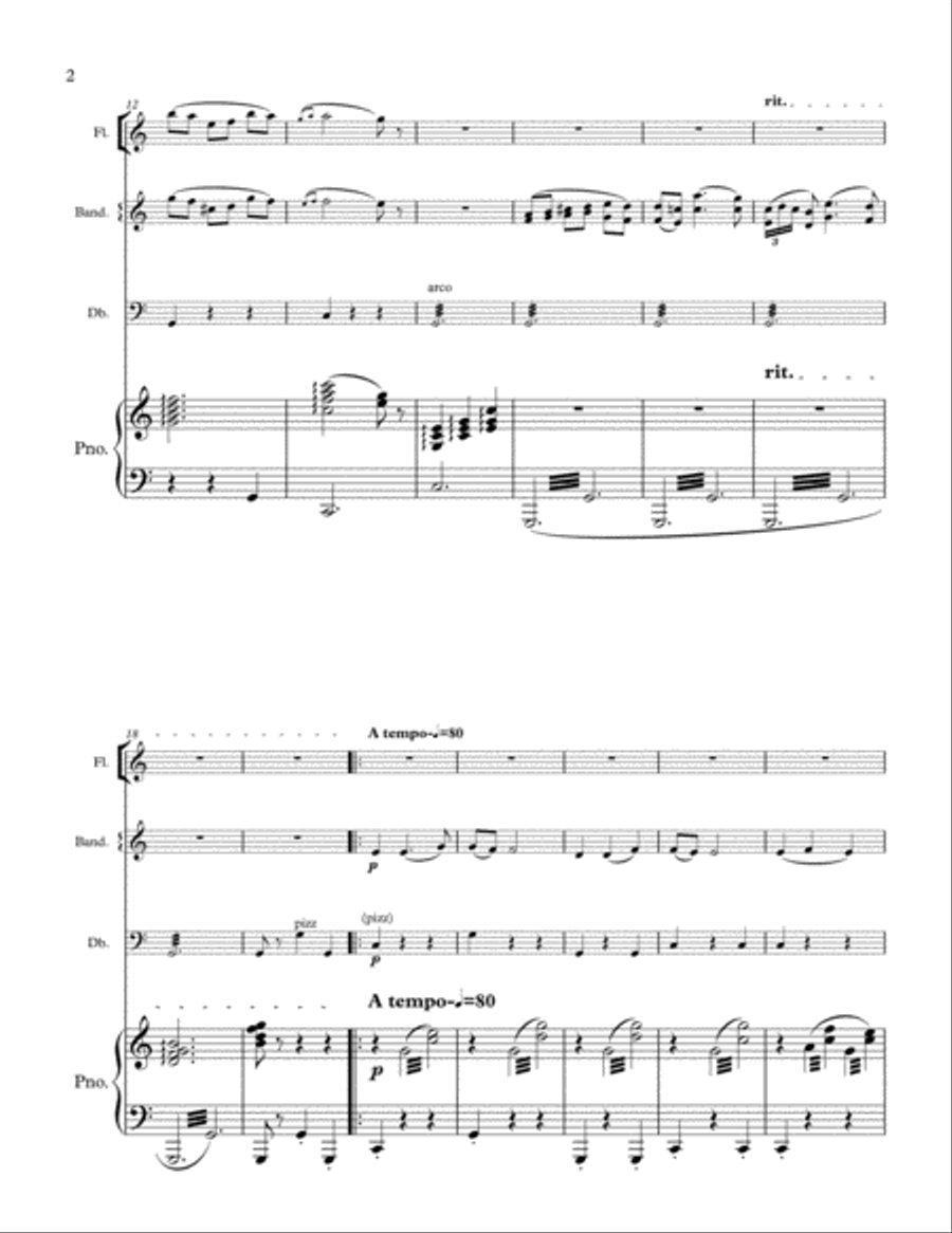 Neapolitan Medley (for flute, bandoneon, bass and piano) Small Ensemble scores gallery preview page 2