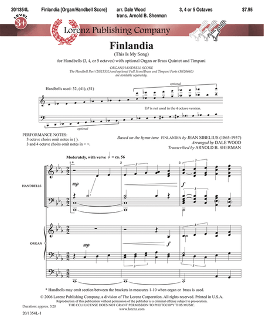 Finlandia - Handbell/Organ Score