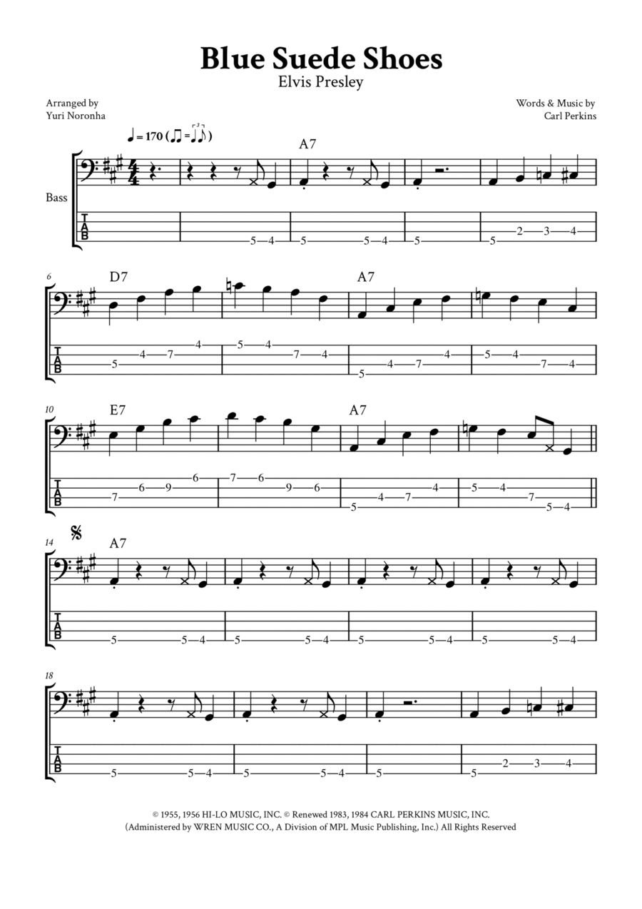 Blue Suede Shoes Bass Guitar scores gallery preview page 1
