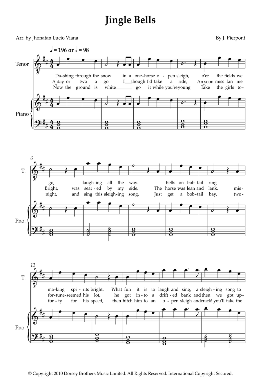 Jingle Bells Jingle Bells Tenor Voice scores gallery preview page 1