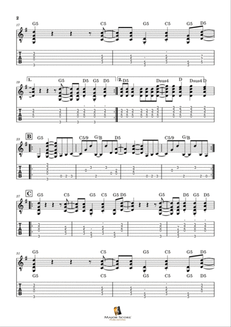 You Shook Me All Night Long Guitar Tablature scores gallery preview page 2