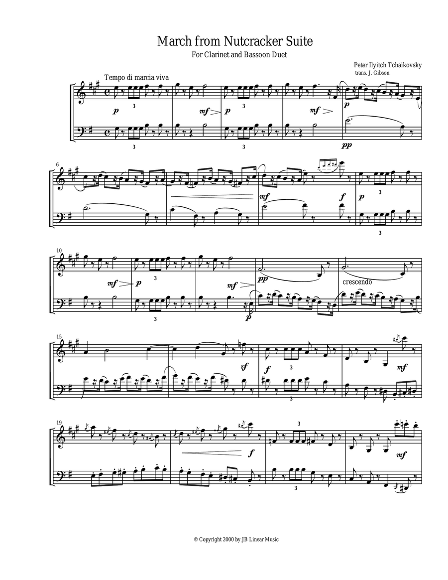 3 Pieces from The Nutcracker for Clarinet and Bassoon Duet Woodwind Duet scores gallery preview page 1