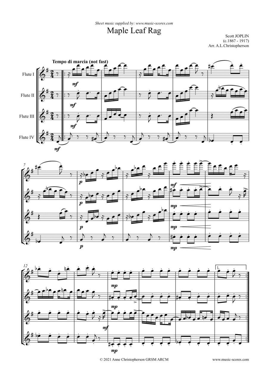Maple Leaf Rag - Flute Quartet Flute Quartet scores gallery preview page 1