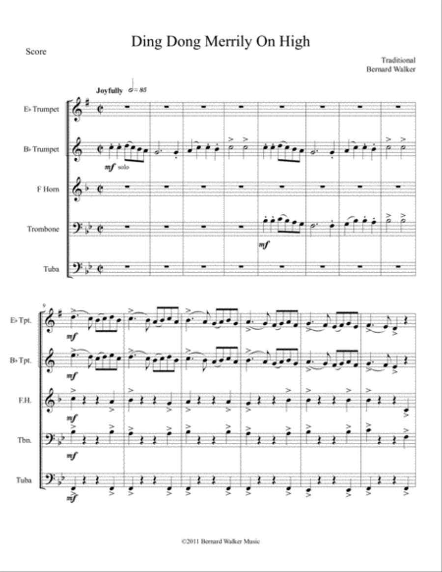Ding Dong Merrily on High Brass Ensemble scores gallery preview page 1