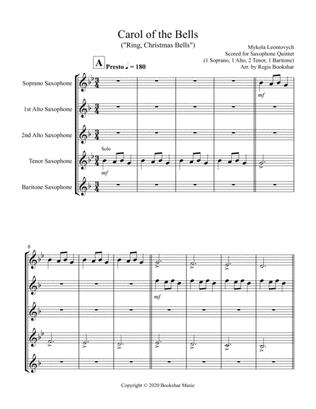 Carol of the Bells (F min) (Saxophone Quintet - 1 Sop, 2 Alto, 1 Ten, 1 Bari)