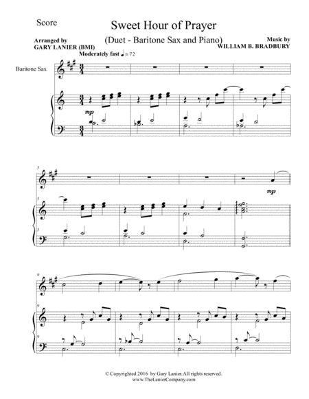 SWEET HOUR OF PRAYER (Duet – Baritone Sax & Piano with Score/Part) image number null