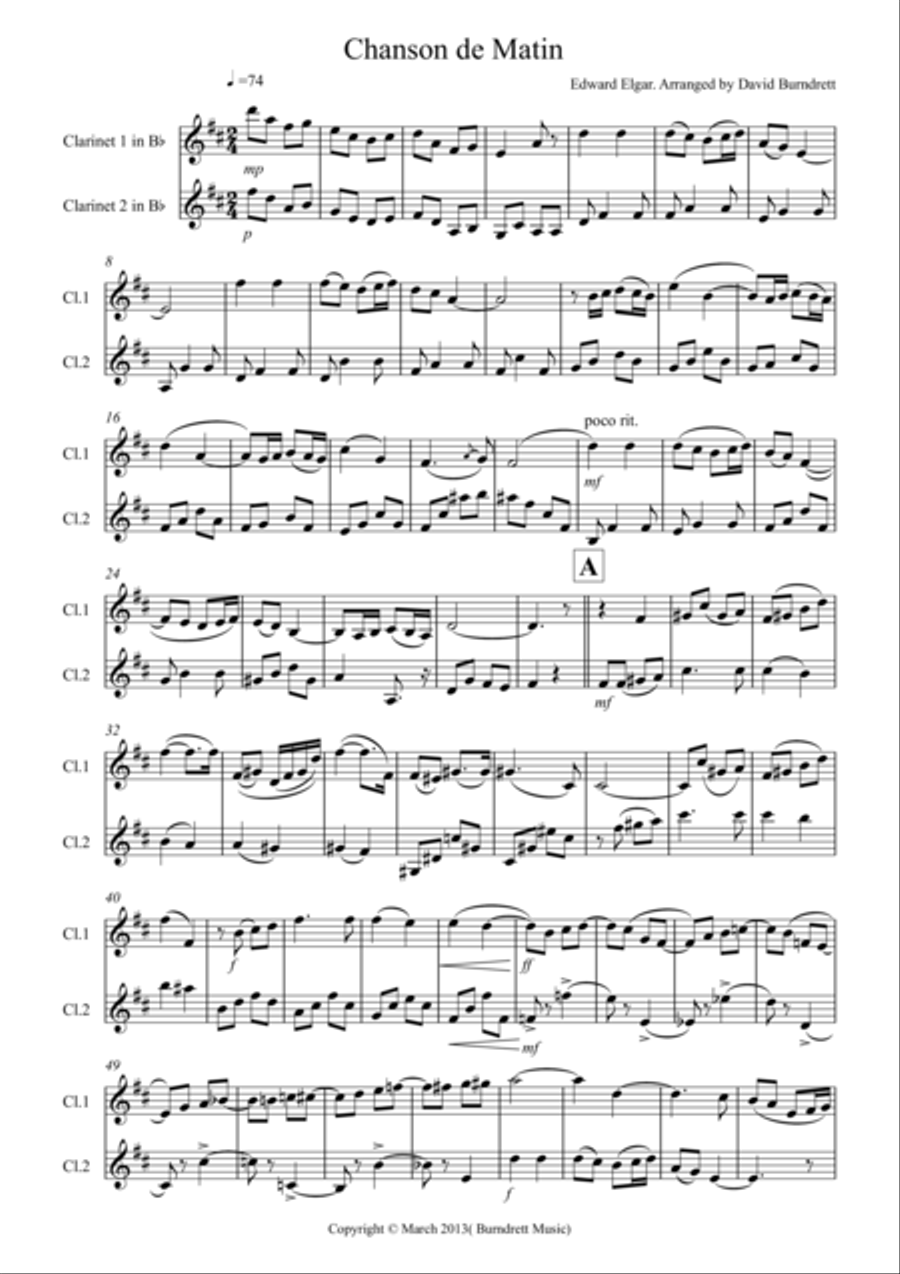 Chanson De Matin for Clarinet Duet Clarinet Duet scores gallery preview page 1