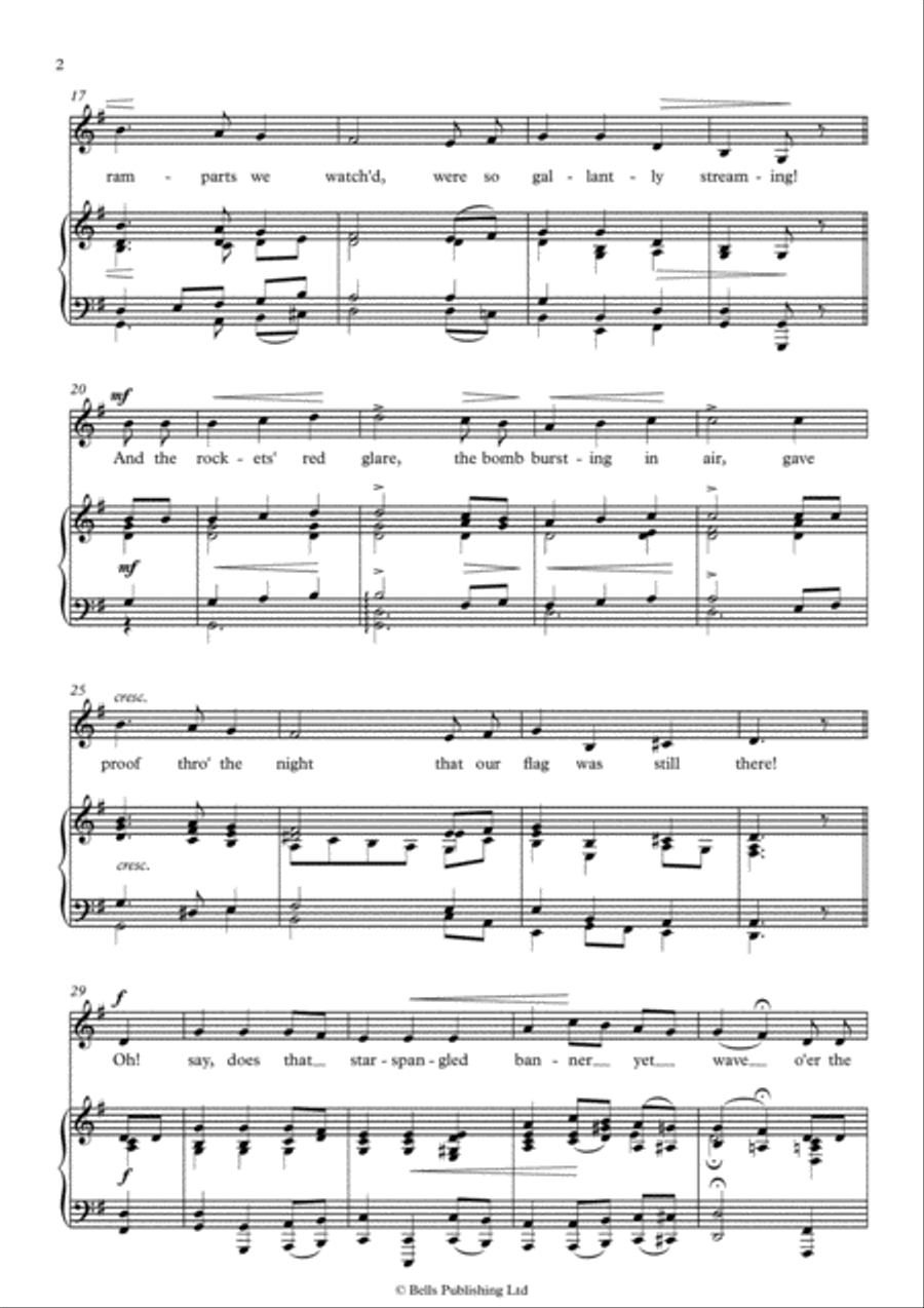 The Star-Spangled Banner (G Major) Voice Solo scores gallery preview page 2