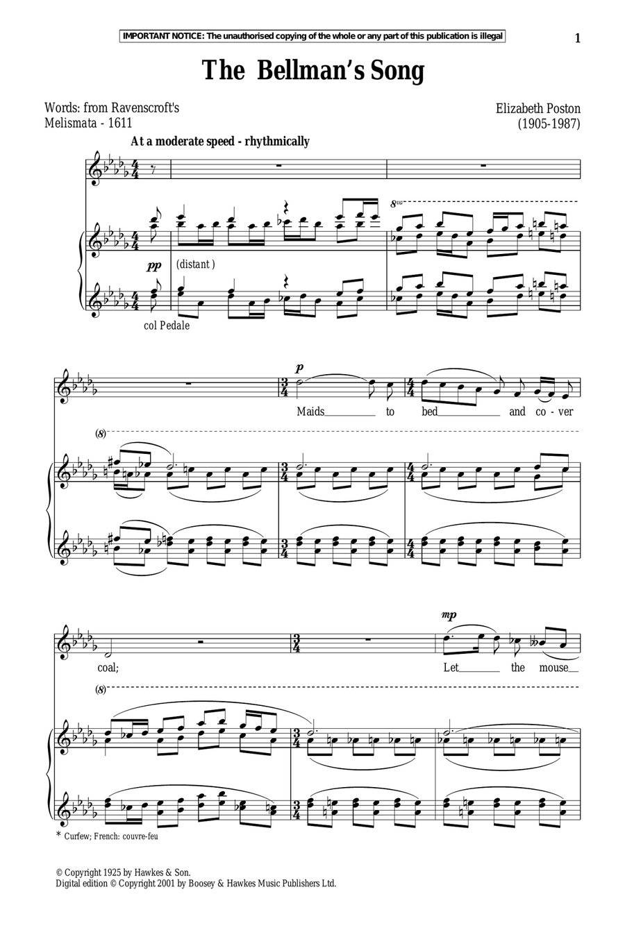The Bellman's Song Piano, Vocal scores gallery preview page 1