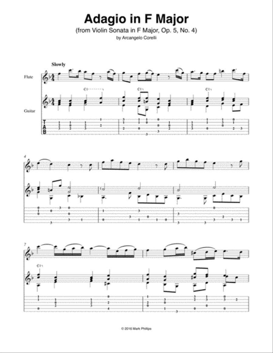 Adagio in F Major (from Violin Sonata in F Major, Op. 5, No. 4) Flute scores gallery preview page 1