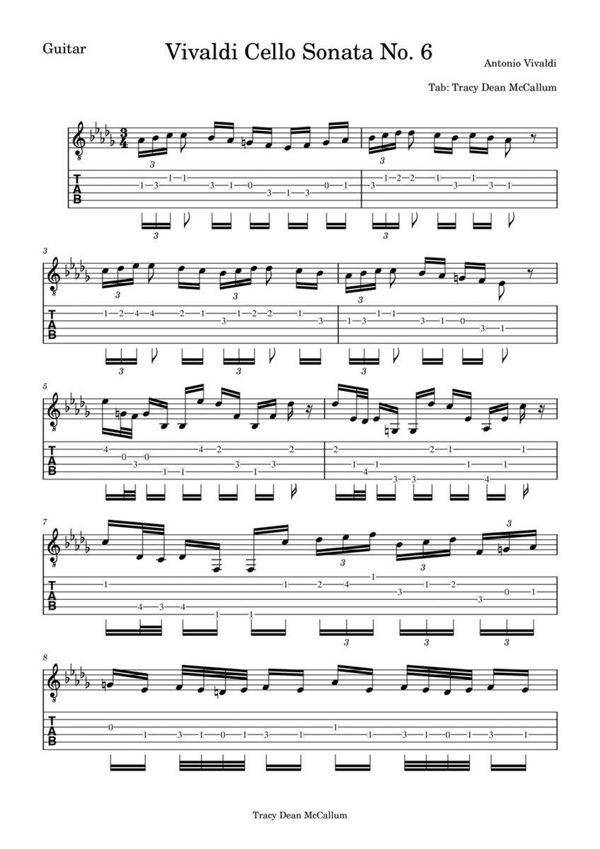 Antonio Vivaldi Cello Sonata No. 6 For Classical Guitar. image number null