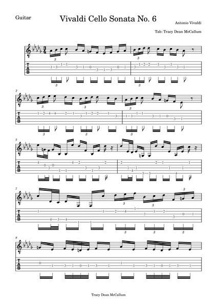 Antonio Vivaldi Cello Sonata No. 6 For Classical Guitar. image number null