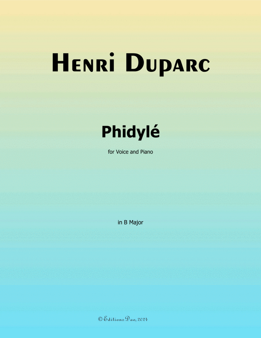 Phidylé, by Henri Duparc, in B Major Voice scores gallery preview page 1